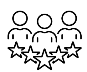 A diverse group of people standing together, surrounded by five shining stars.