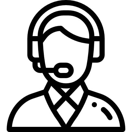 Call center operator icon with headset, representing customer service and support.